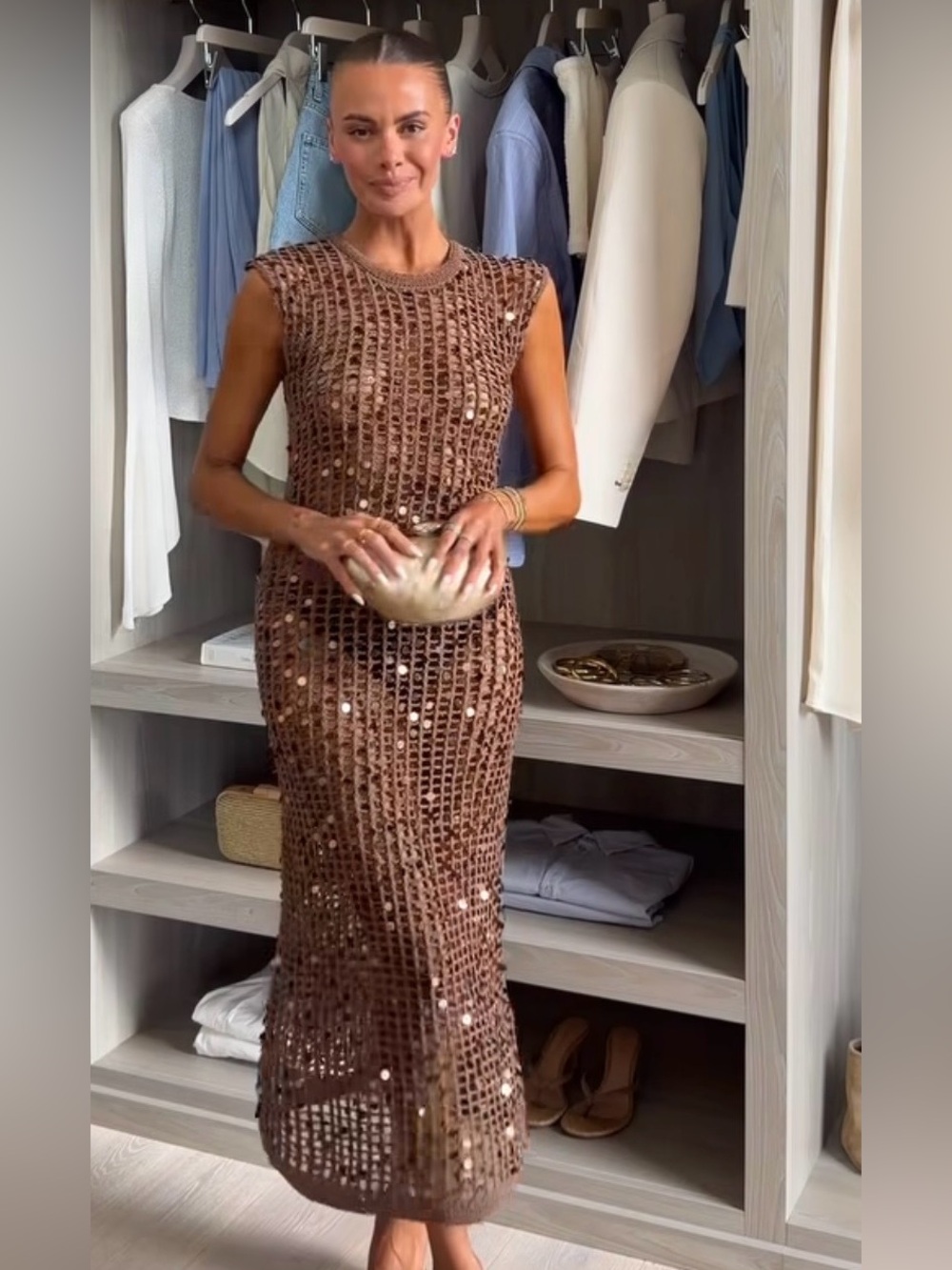 ZARA  SEQUIN KNIT MAXI DRESS